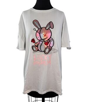 BKYS Lucky Charm Off White T-Shirt Cotton Crew Neck Drop Shoulder Tee XL X-Large